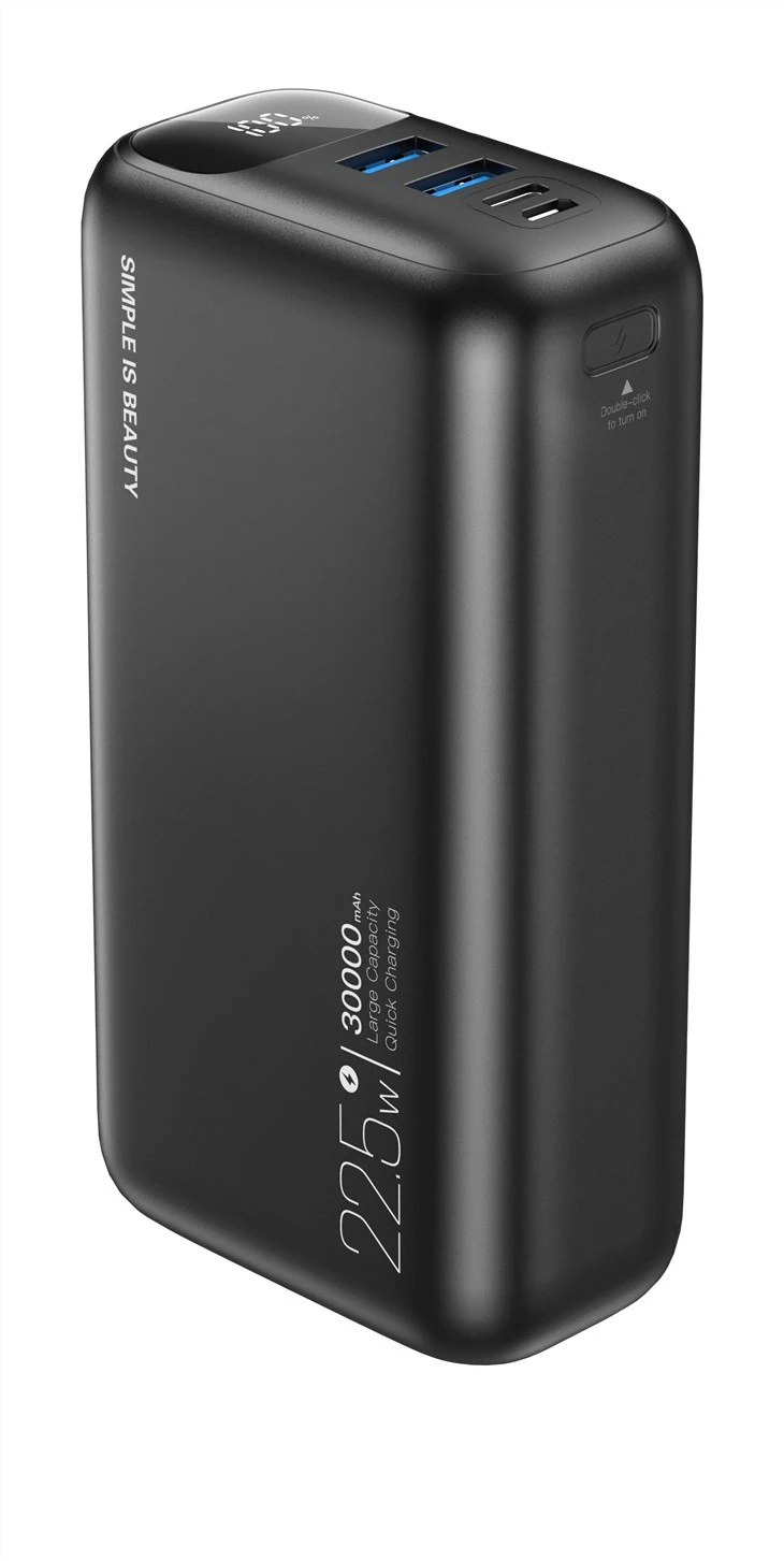 Power Bank 30000mAh Doub-D 'twa-pwodiksyon gwo-kapasite dijital ekspozisyon vit chaje PD20W/QC22.5W